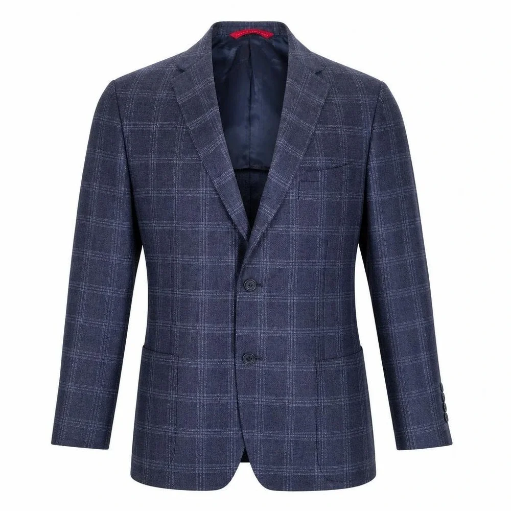 Samuelsohn Wool Linen Blazer 40R Blue Plaid Altered Fits Like 36 S Windowpane